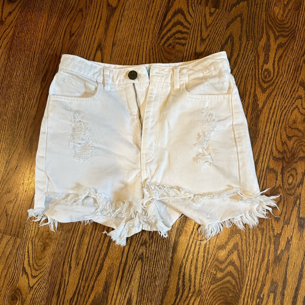 Show me your Mumu white denim shorts distressed
